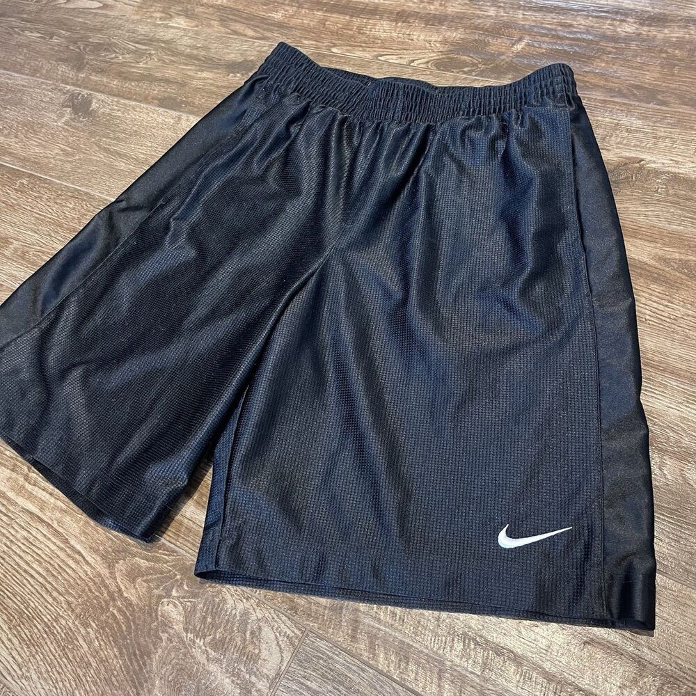 VTG Y2K Nike Basketball Shorts Mens Large Black Waffle Mesh Dazzle Shiny Baggy
